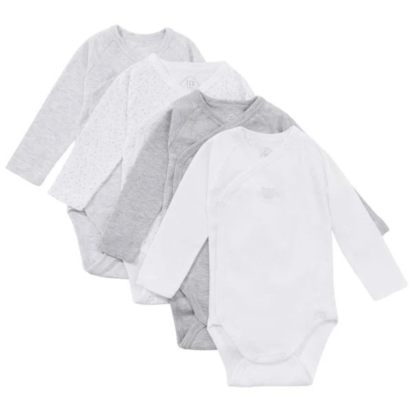 Tex Baby - 4 Bodies Manches longues - Gris Chiné - 0 à 6 mois Tex Baby - 4 Bodies Manches longues - Gris Chiné - 0 à 6 mois