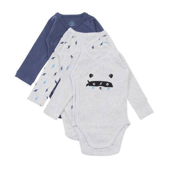 Tex Baby - 3 bodies Croisés Manches Longues - Panda héros - 0 à 6 mois Tex Baby - 3 bodies Croisés Manches Longues - Panda héros - 0 à 6 mois