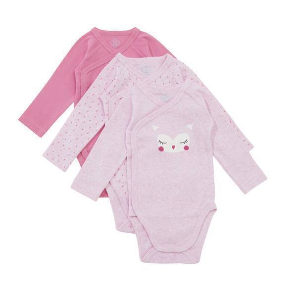 Tex Baby - 3 Bodies Croisés Manches Longues - Chouette - 0 à 6 mois Tex Baby - 3 Bodies Croisés Manches Longues - Chouette - 0 à 6 mois