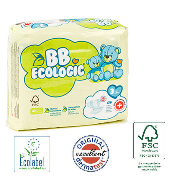 BB Ecologic - 30 Couches jetables écologiques Midi - T3, 4-9kg