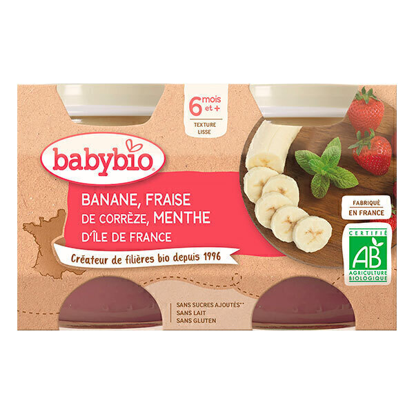 Babybio - Petits Pots Purée de Banane Fraise Menthe d'Ile de France 2x130g