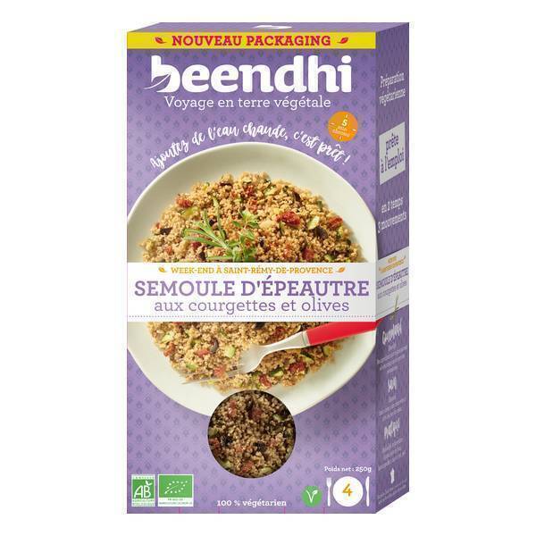 Beendi - Semoule d'épeautre courgettes et olives 250g Beendi - Semoule d'épeautre courgettes et olives 250g