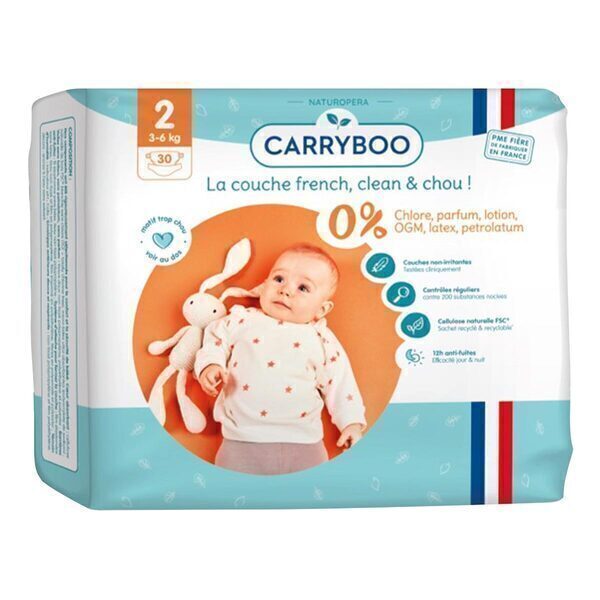Carryboo - 30 Couches T2 (3-6kg) Dermo-Sensitives à Motifs