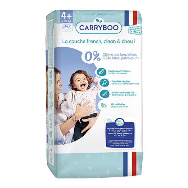 Carryboo - Pack 3x46 Couches T4+ (9-20kg) Dermo-Sensitives à Motifs Carryboo - Pack 3x46 Couches T4+ (9-20kg) Dermo-Sensitives à Motifs