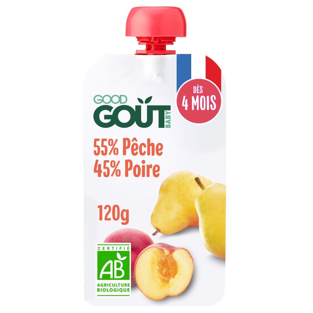 Good Gout - Gourde de Fruits dès 4 mois - Pêche Poire 120g Good Gout - Gourde de Fruits dès 4 mois - Pêche Poire 120g