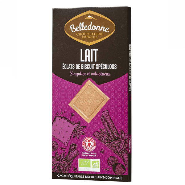 Belledonne - Tablette chocolat lait biscuits spéculoos 100g Belledonne - Tablette chocolat lait biscuits spéculoos 100g
