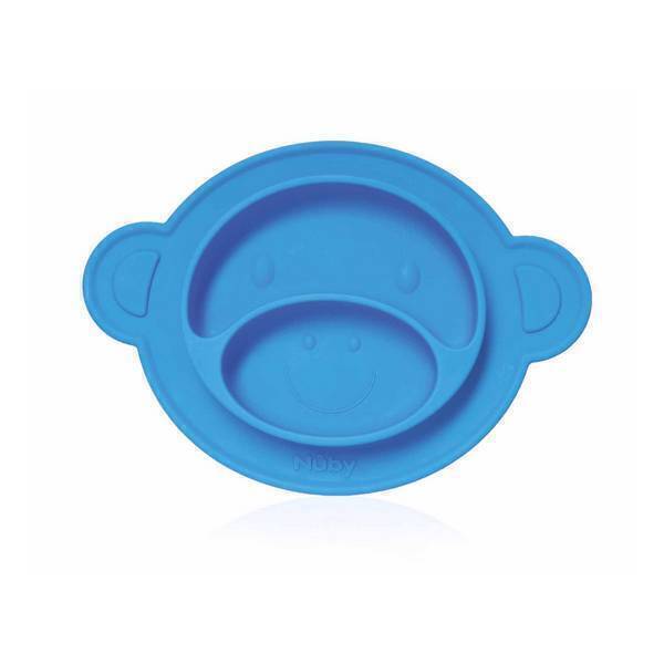 Nuby - Assiette anti-dérapante singe silicone bleue Nuby - Assiette anti-dérapante singe silicone bleue