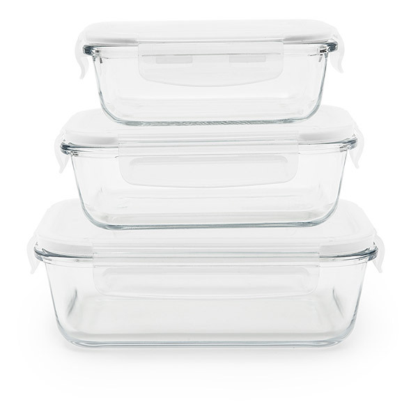 Pebbly - Set de 3 boîtes rectangulaires en verre borosilicate