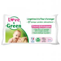 Love & Green - 64 Lingettes hypoallergéniques à la fleur d'oranger