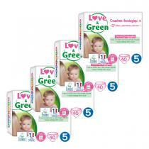 Love & Green - Pack 4x40 Couches hypoallergéniques Jumbo - T5, 12-25Kg