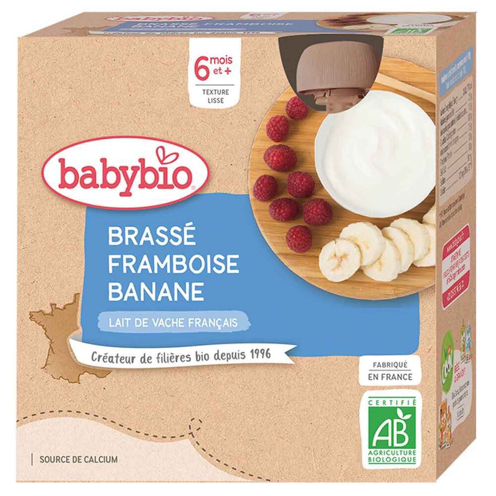 Babybio - Gourde Brassé framboise banane 4 x 85g - dès 6 mois