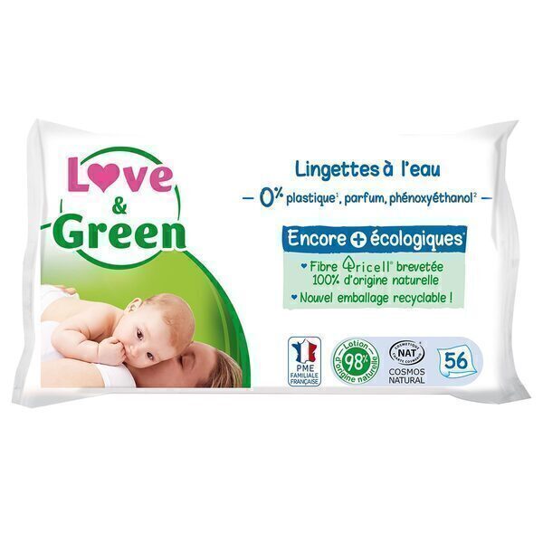 Love & Green - 56 Lingettes hypoallergéniques à l'eau