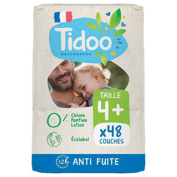 Tidoo - Pack 4x23 Couches T4+ 9-20kg Hypoallergéniques Nature