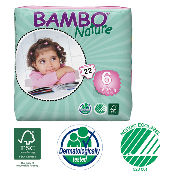 Bambo Nature - 22 couches jetables T6 XL 16-30 Kg Bambo Nature - 22 couches jetables T6 XL 16-30 Kg