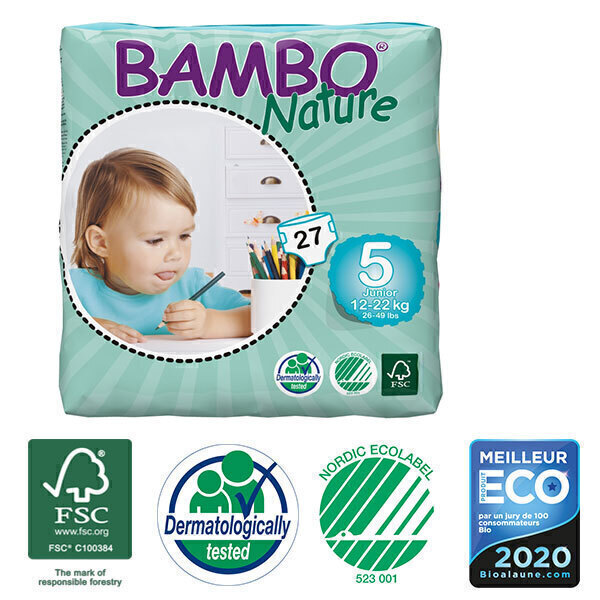 Bambo Nature - Pack 3 paquets 27 couches jetables T5 Junior 12-22 Kg Bambo Nature - Pack 3 paquets 27 couches jetables T5 Junior 12-22 Kg