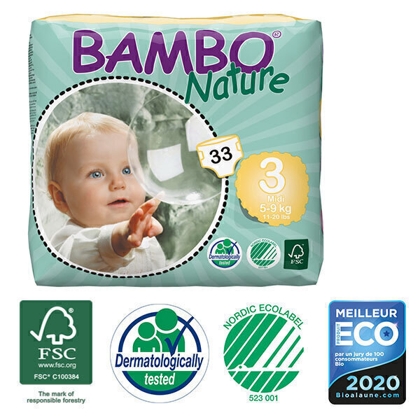 Bambo Nature - Pack 8 paquets 33 couches jetables T3 Midi 5-9 Kg Bambo Nature - Pack 8 paquets 33 couches jetables T3 Midi 5-9 Kg