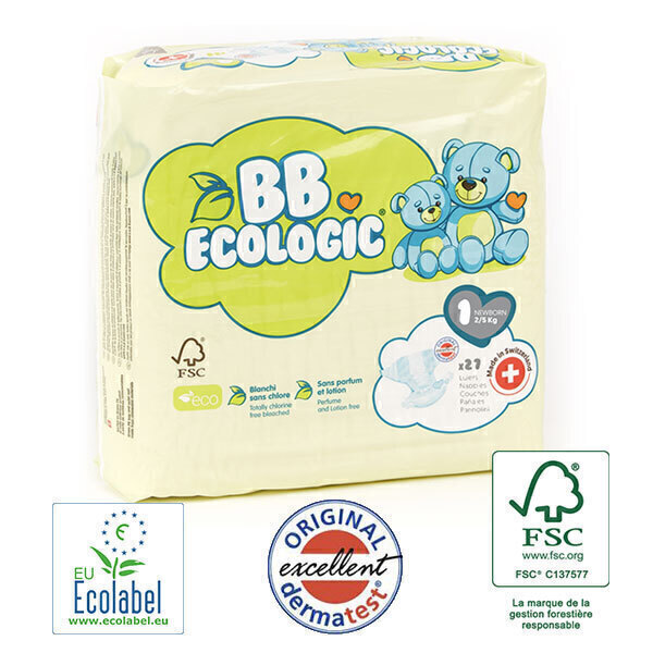 BB Ecologic - 27 Couches jetables écologiques Midi - T1, 2-5kg