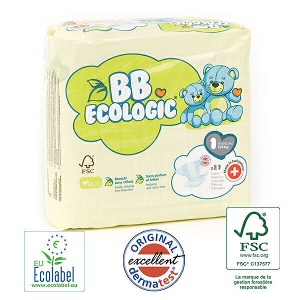 BB Ecologic - Pack 4x27 Couches jetables écologiques Midi - T1, 2-5kg BB Ecologic - Pack 4x27 Couches jetables écologiques Midi - T1, 2-5kg