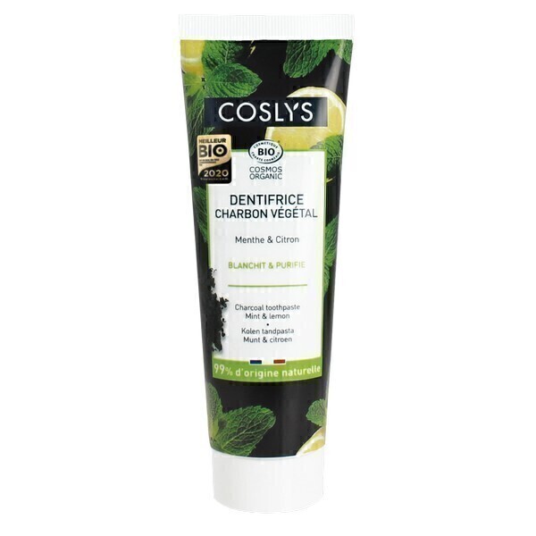 Coslys - Dentifrice charbon végétal menthe & citron 100g