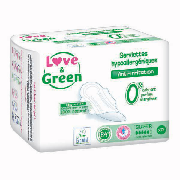 Love & Green - Pack 3x12 Serviettes super hypoallergéniques 0% ultra, avec ail