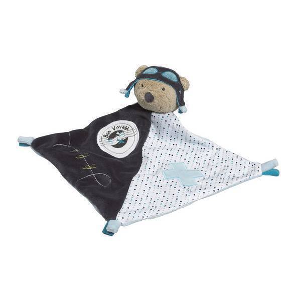 Sauthon - Doudou mouchoir Lazare l'ourson aviateur Sauthon - Doudou mouchoir Lazare l'ourson aviateur