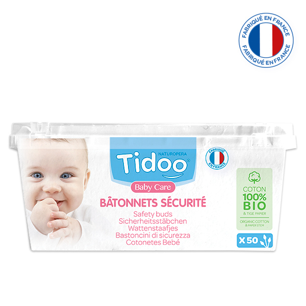 Tidoo - 50 Bâtonnets de sécurité bébé en coton bio