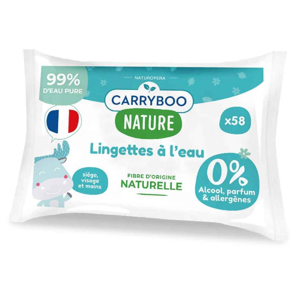 Carryboo - 58 Lingettes Eau Sans Parfum, Extrait de Calendula BIO
