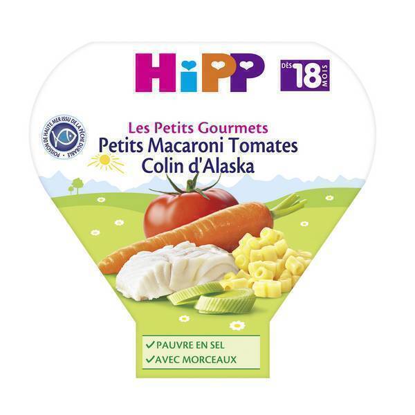 HiPP - 1 assiette macaroni tomates colin d'Alaska dès 18 mois 260g HiPP - 1 assiette macaroni tomates colin d'Alaska dès 18 mois 260g