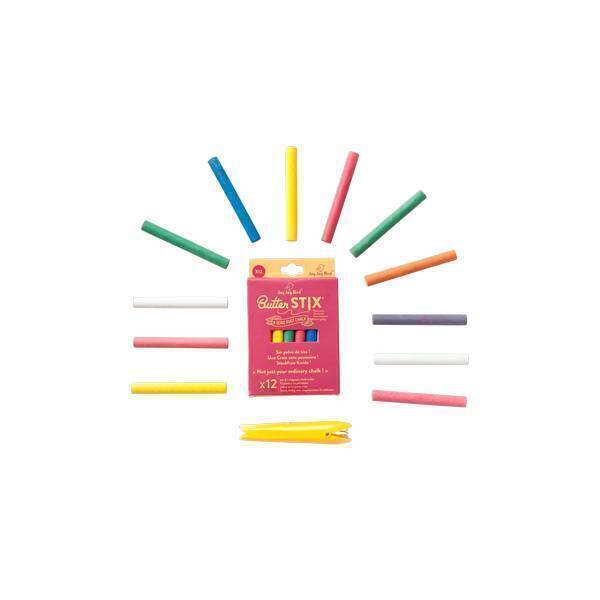 Jaq Jaq Bird - 12 Craies de couleurs zéro poussière + porte-craie Jaq Jaq Bird - 12 Craies de couleurs zéro poussière + porte-craie