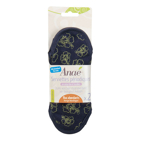 Anaé - Lot 2 serviettes hygiéniques lavables flux abondants Hibiscus