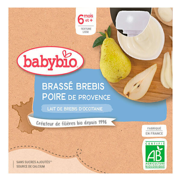 Babybio - Gourde brassée au lait de brebis et poire de Provence 4x85g Babybio - Gourde brassée au lait de brebis et poire de Provence 4x85g
