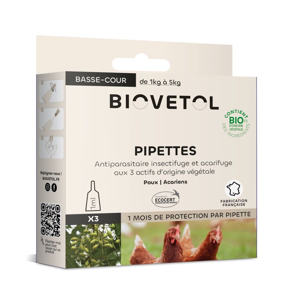 Biovetol - Etui 3 pipettes antiparasitaires bio Basse-cour 1ml