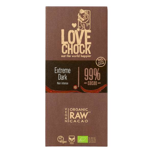 Lovechock - Tablette chocolat cru noir intense 99% Extreme dark 70g