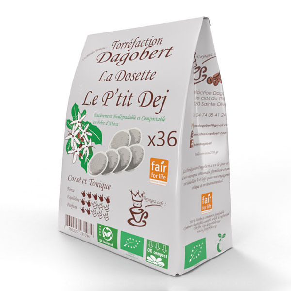 Les cafés Dagobert - Café dosette bio P'tit Dej x 36