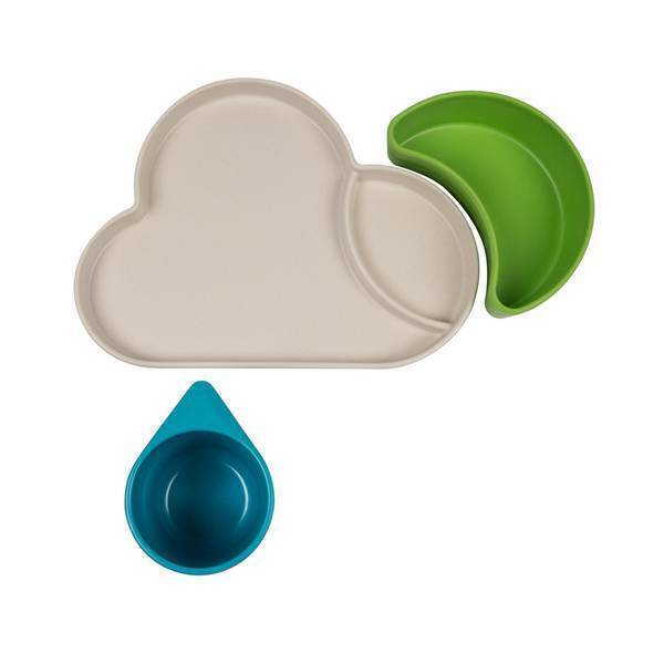 Tum Tum - Set repas bambou biodégradable - Nuage bleu/vert Tum Tum - Set repas bambou biodégradable - Nuage bleu/vert
