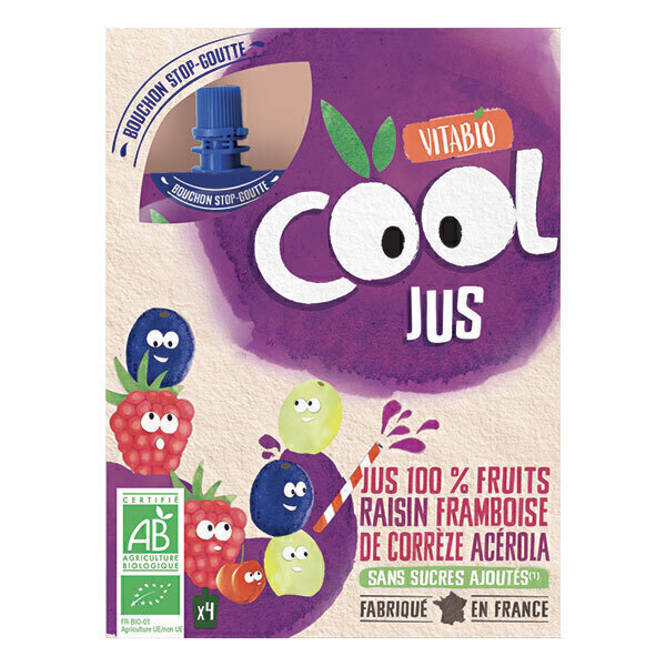 Vitabio - Cool Fruits Jus de raisin, framboise, acérola 4x105ml