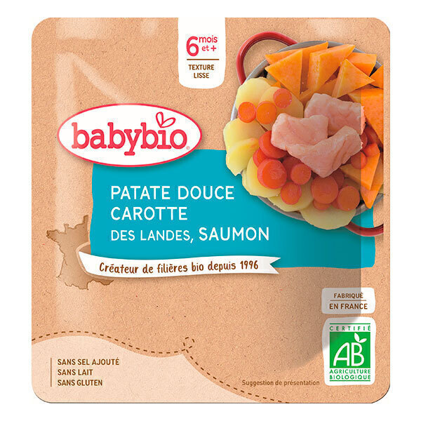 Babybio - Sachet de patate douce carotte saumon dès 6 mois - 190g Babybio - Sachet de patate douce carotte saumon dès 6 mois - 190g