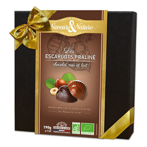 Saveurs & Nature - Coffret 16 escargots pralinés chocolat noir au lait 190g