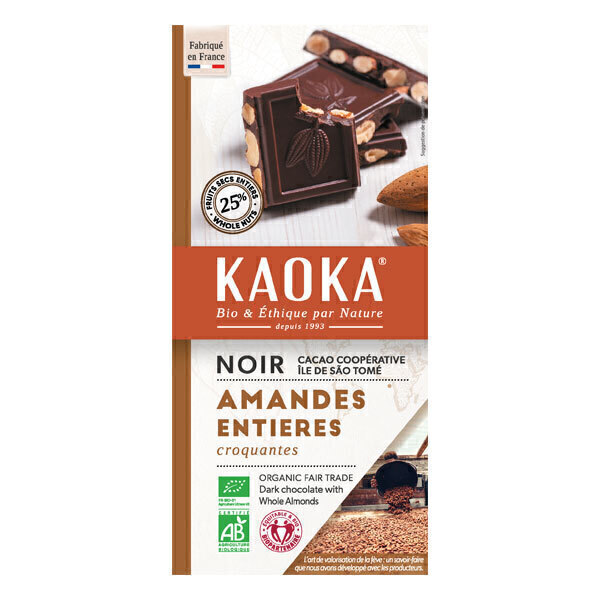 Kaoka - Tablette de chocolat noir et amandes entières 180g