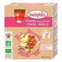 Babybio - Purée de fruits pomme fraise vanille 4x90g - Dès 6 mois