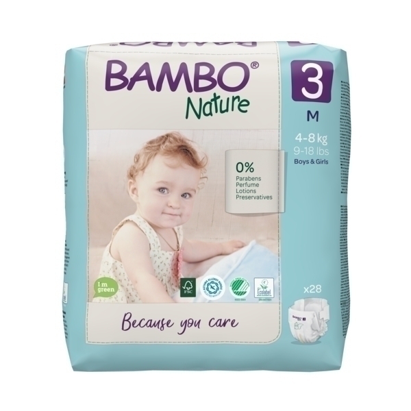 Bambo Nature - Pack 4x28 couches écologiques T3 M 4-8 kg Bambo Nature - Pack 4x28 couches écologiques T3 M 4-8 kg