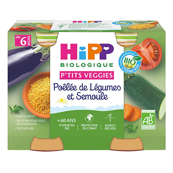 HiPP - Poêlée de Légumes et Semoule pots 2x190g