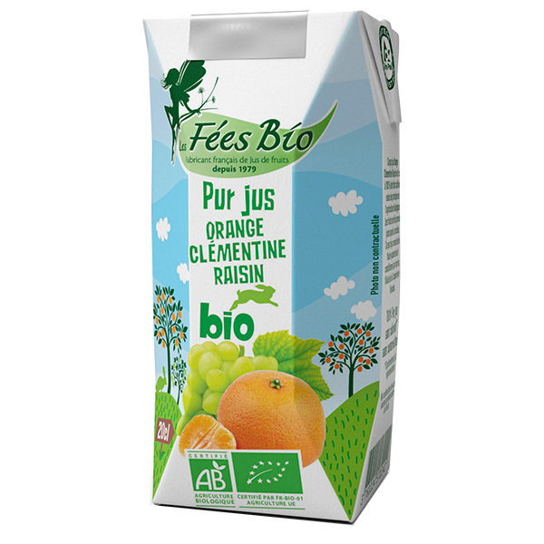 Les Fées bio - Pur Jus d'Orange Clémentine Raisin Bio 20cl