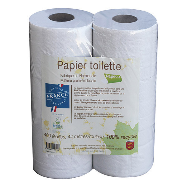 PAPECO - Papier toilette blanc recyclé 6 rouleaux de 400 feuilles
