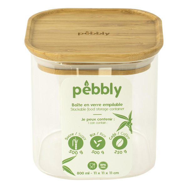Pebbly - Boîte carrée en verre et bambou 80cl