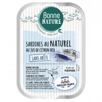Bonne Nature - Sardines au naturel au jus de citron bio (sans arêtes) 115g