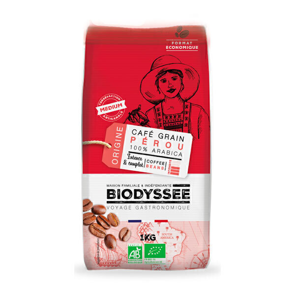 Biodyssée - Café en grains 100% arabica du Pérou - Intense & complet 1KG