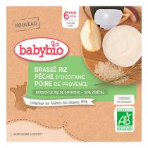 Babybio - Brassé Végétal Riz Pêche d'Occitanie Poire de Provence 6 mois