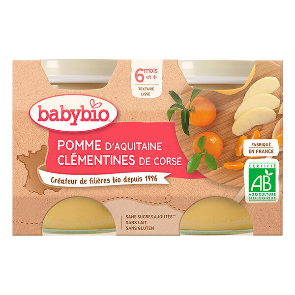 Babybio - Pot Pomme d'Aquitaine Clémentine de Corse dès 6 mois 2x130g