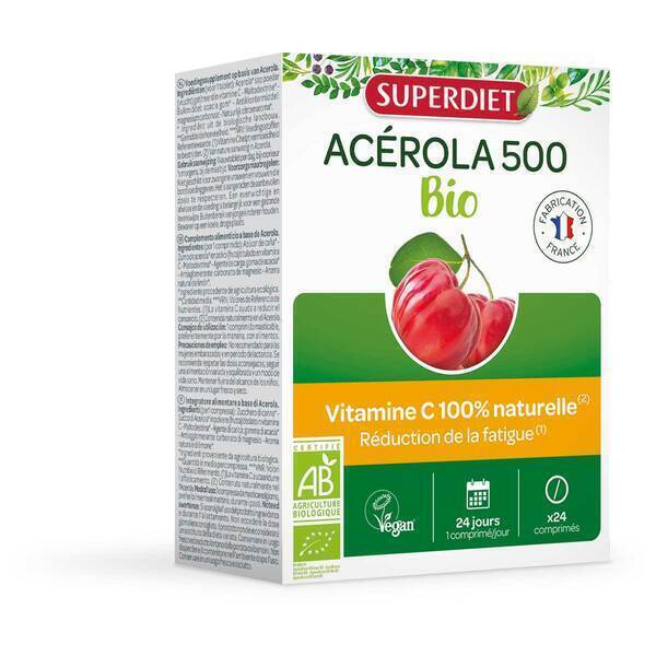 SUPERDIET - Acérola 500 bio 24 comprimés à croquer